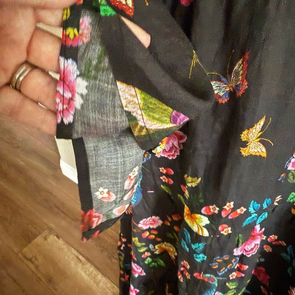 NWOT Was Womens Floral Tiered Embroidered V-Neck Boho Midi Dress Black Size XL - Picture 6 of 16